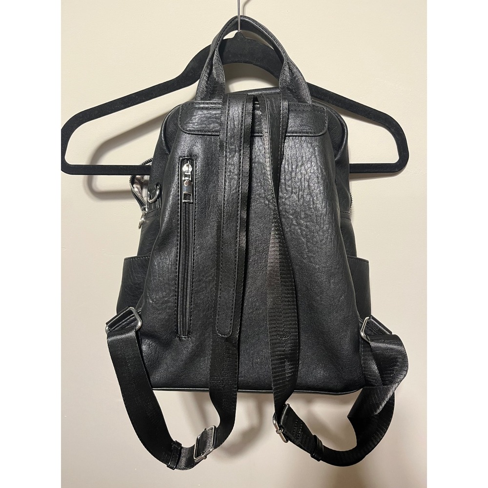 Antik Kraft Black Vegan Leather Multi-Pocket Backpack with Tech Sleeve - Picture 2 of 4